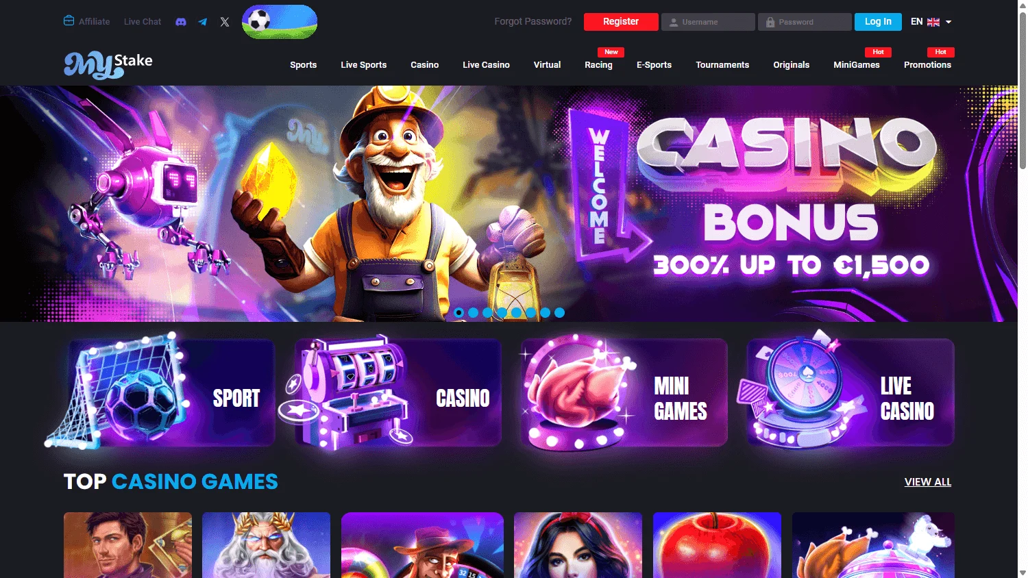 MyStake Casino desktop home