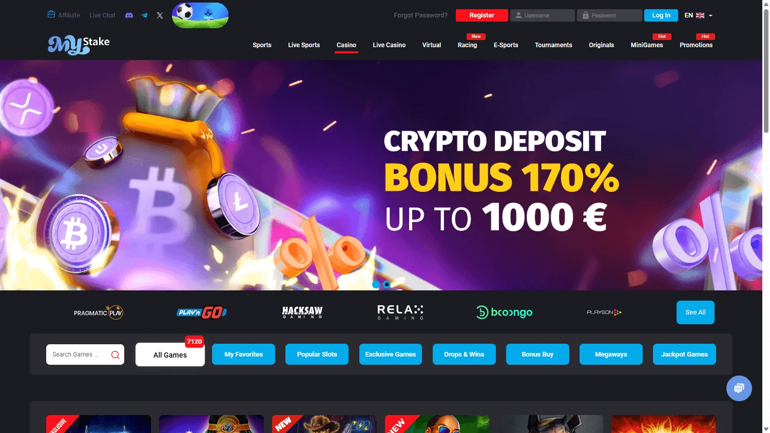 MyStake Casino desktop games area