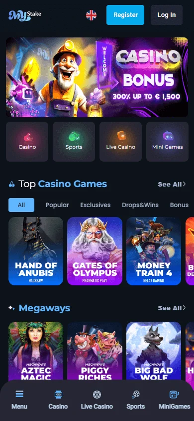 MyStake Casino mobile home